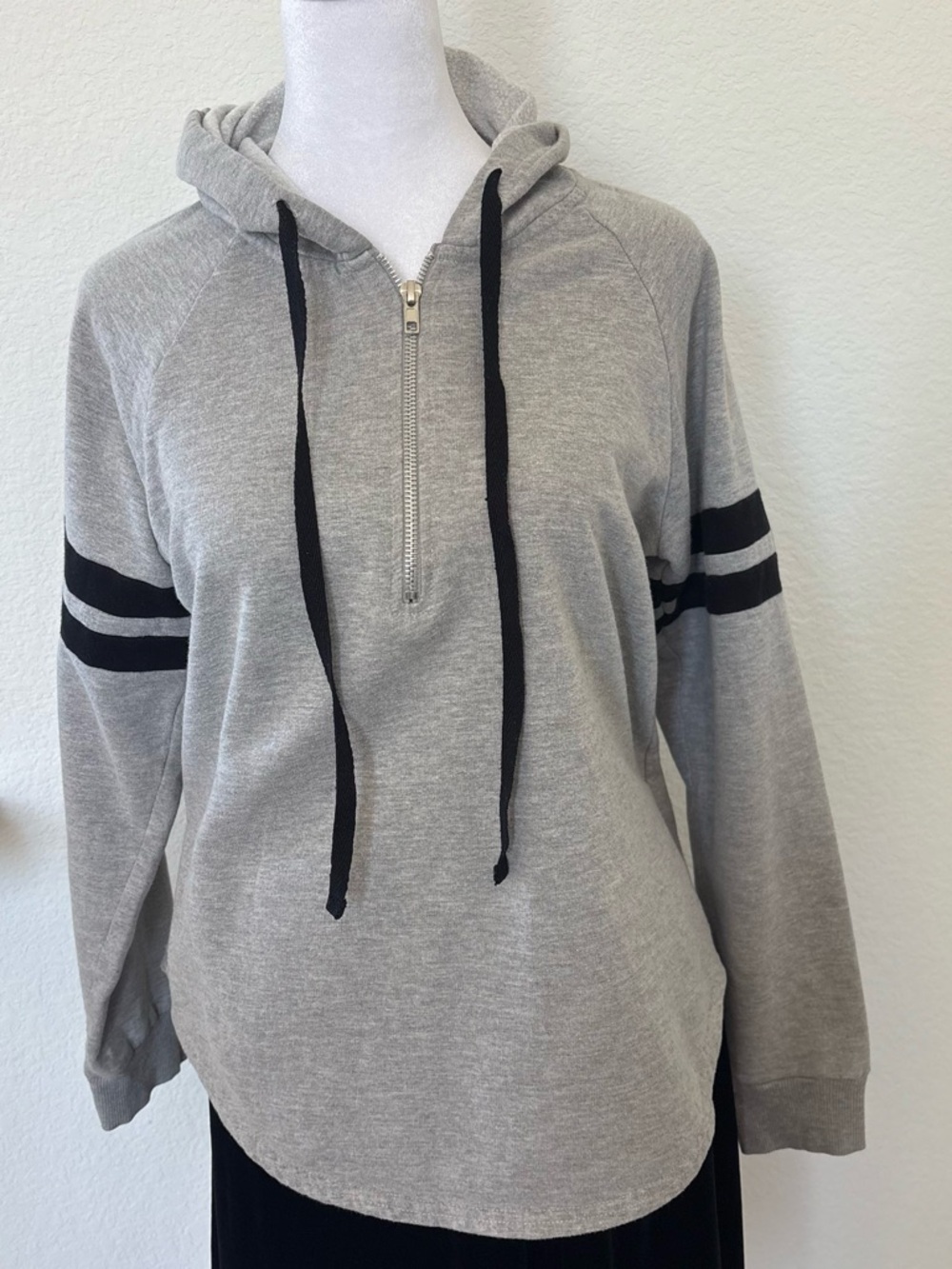 Almost Famous Gray Hoodie Sweater with Black Stripes